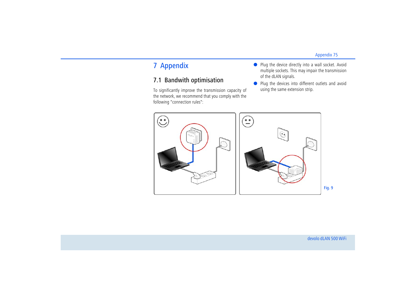 7 appendix, 1 bandwith optimisation, Bandwith optimisation | Devolo dLAN 500 WiFi User Manual | Page 76 / 81