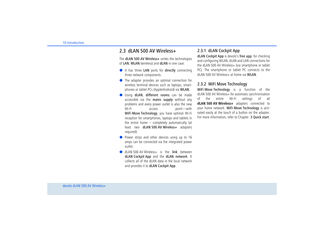3 dlan 500 av wireless, 1 dlan cockpit app, 2 wifi move technology | Dlan 500 av wireless, Dlan cockpit app, Wifi move technology | Devolo dLAN 500 AV Wireless+ User Manual | Page 11 / 83