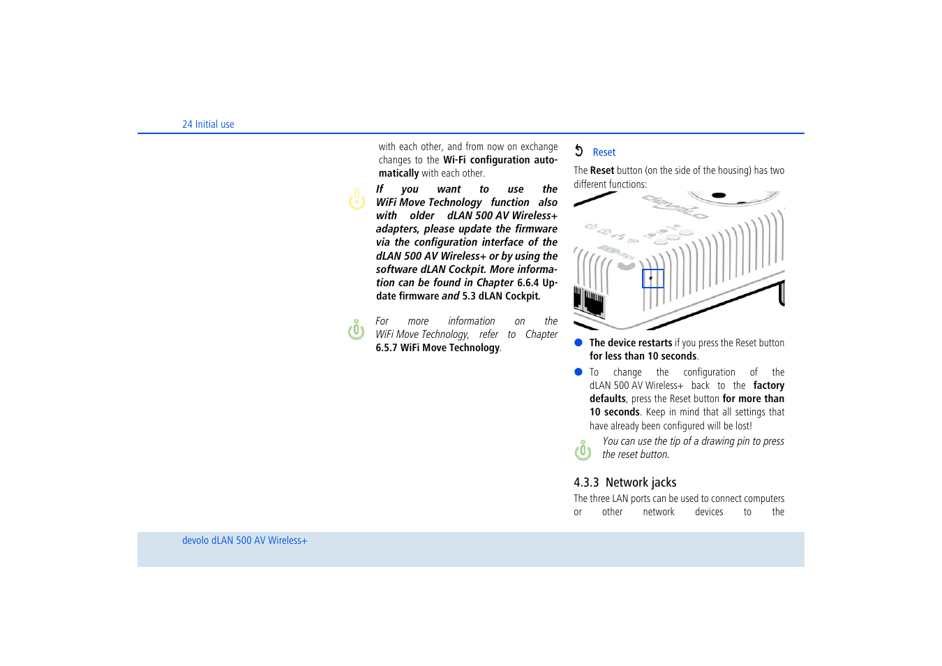 3 network jacks, Network jacks | Devolo dLAN 500 AV Wireless+ User Manual | Page 25 / 83