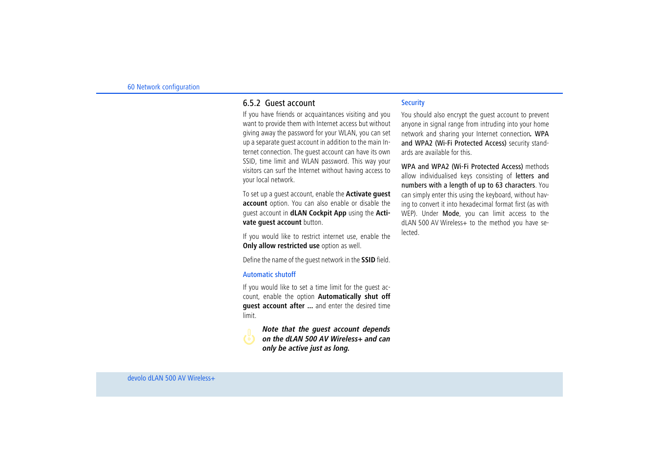 2 guest account, Guest account | Devolo dLAN 500 AV Wireless+ User Manual | Page 61 / 83