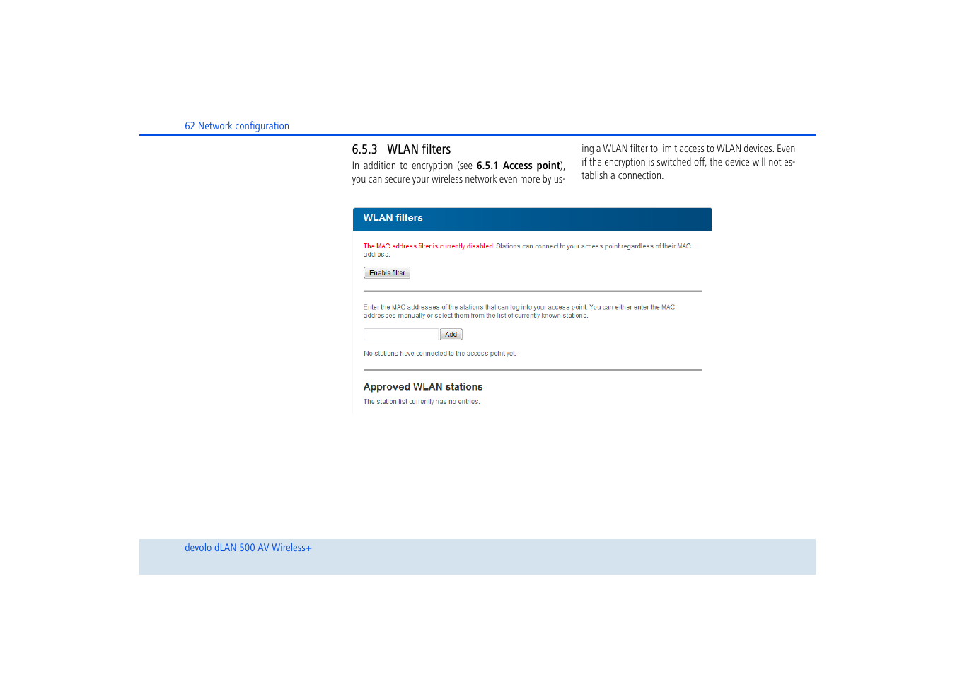 3 wlan filters, Wlan filters | Devolo dLAN 500 AV Wireless+ User Manual | Page 63 / 83