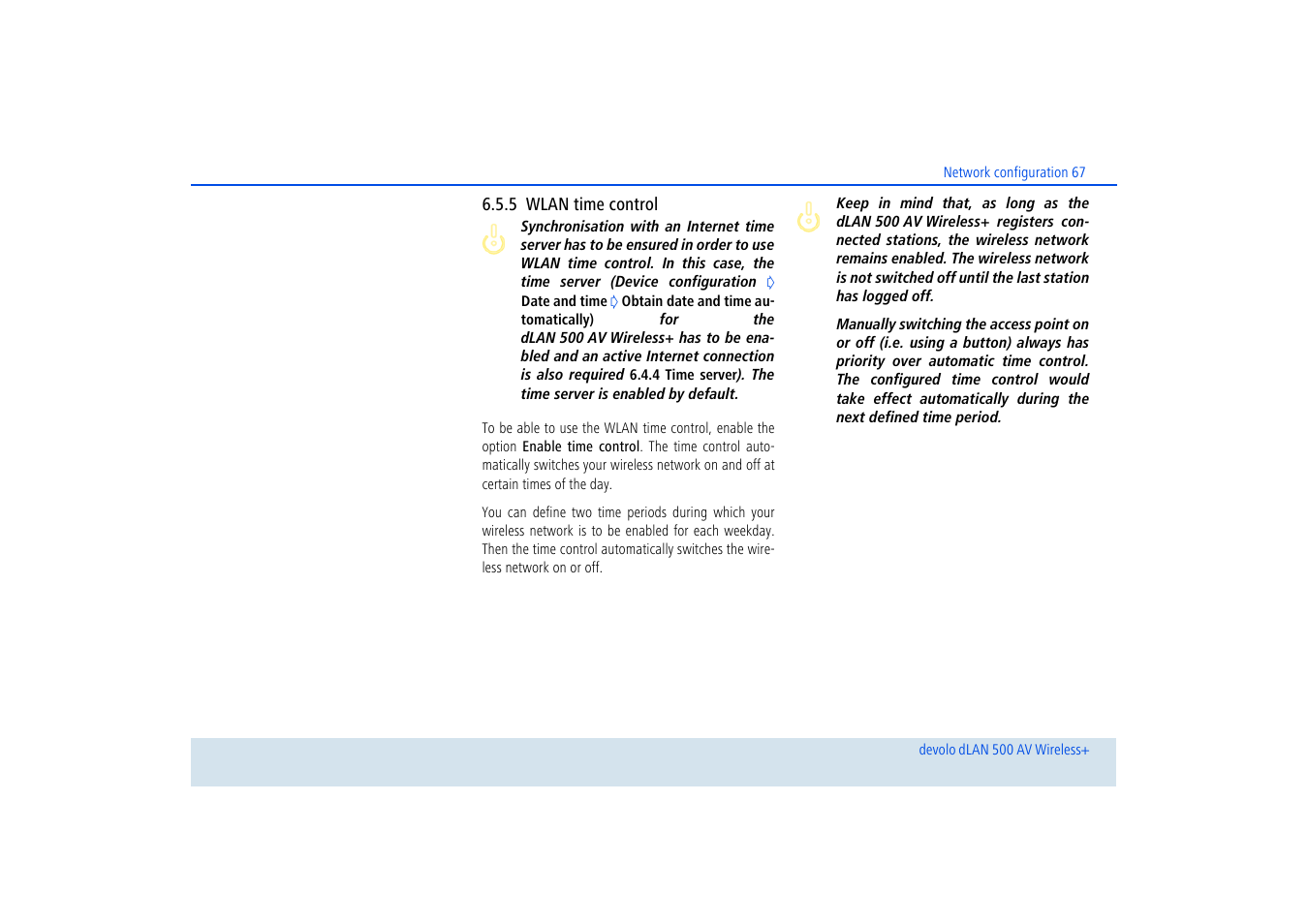 5 wlan time control, Wlan time control | Devolo dLAN 500 AV Wireless+ User Manual | Page 68 / 83