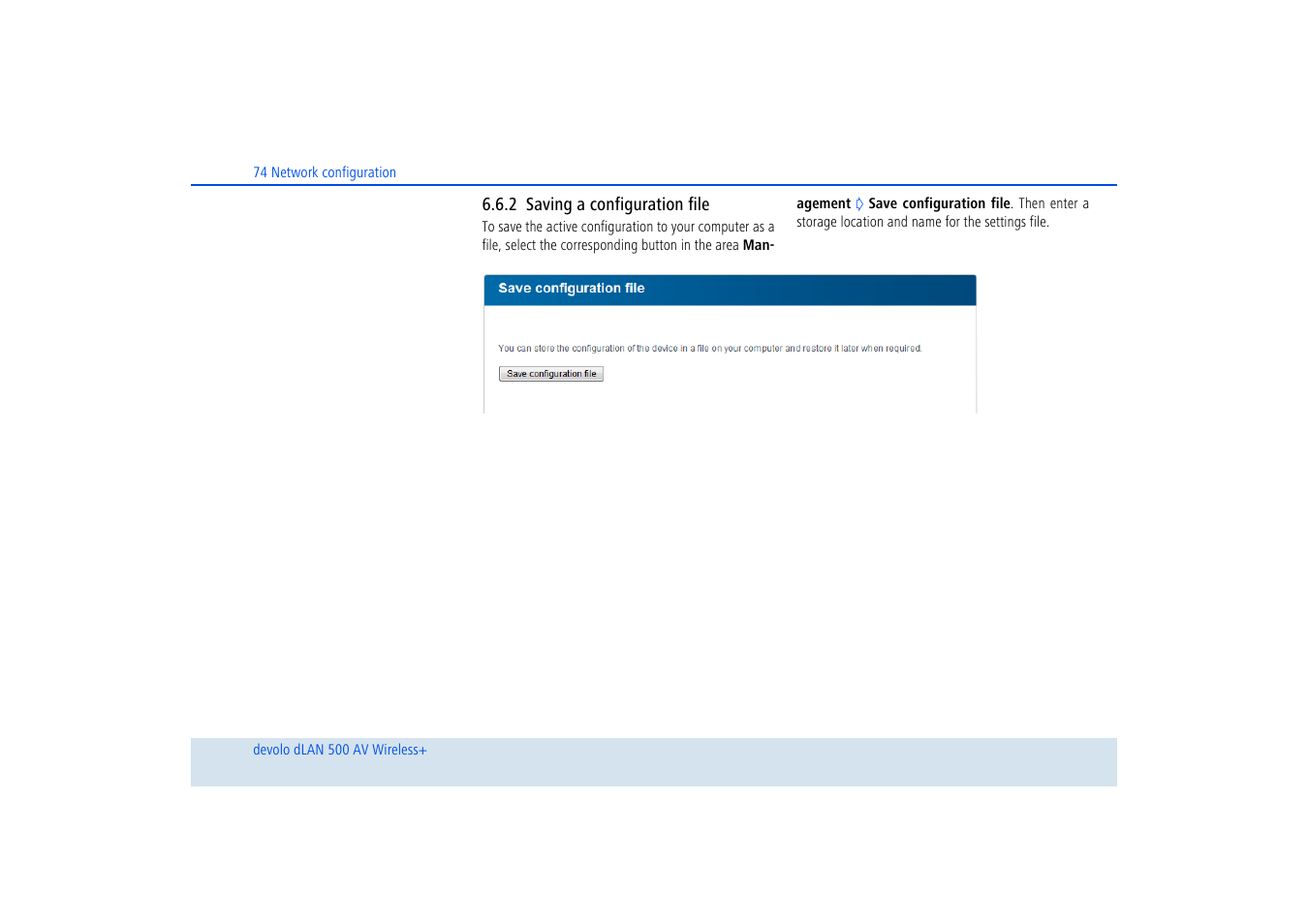 2 saving a configuration file, Saving a configuration file | Devolo dLAN 500 AV Wireless+ User Manual | Page 75 / 83