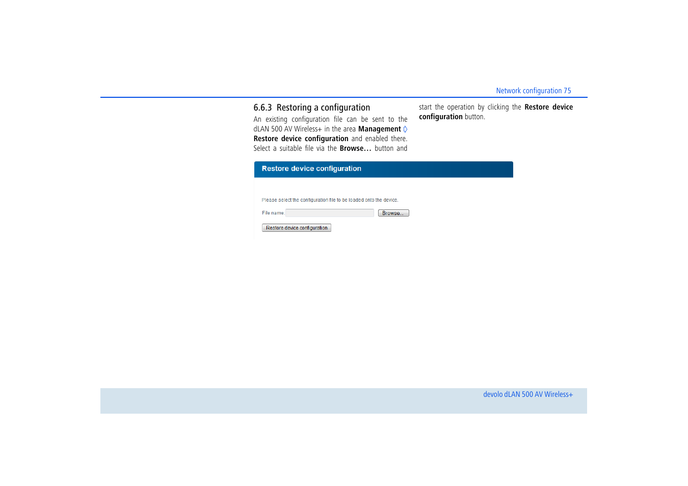 3 restoring a configuration, Restoring a configuration | Devolo dLAN 500 AV Wireless+ User Manual | Page 76 / 83