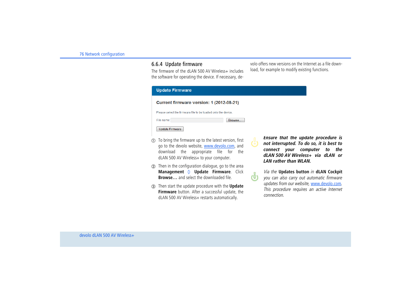 4 update firmware, Update firmware, 4 up- date firmware | Devolo dLAN 500 AV Wireless+ User Manual | Page 77 / 83