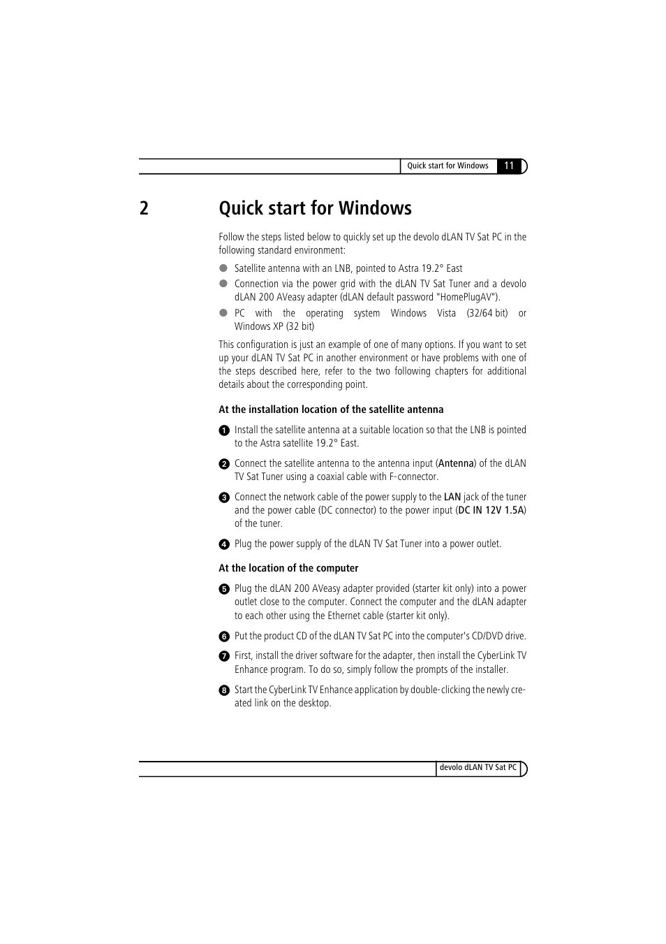 2 quick start for windows, 2quick start for windows | Devolo dLAN TV Sat PC User Manual | Page 11 / 75