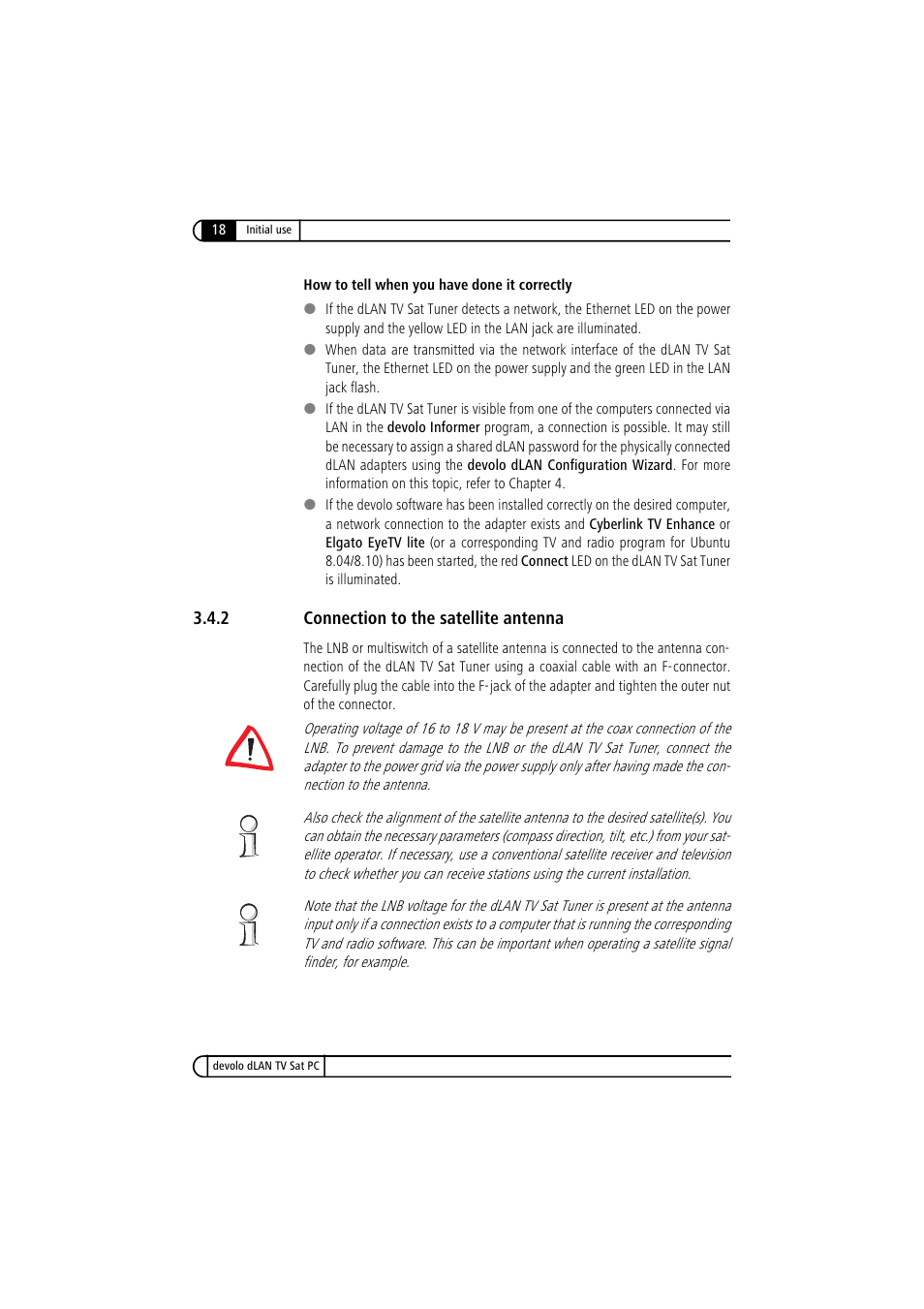 2 connection to the satellite antenna, Connection to the satellite antenna | Devolo dLAN TV Sat PC User Manual | Page 18 / 75