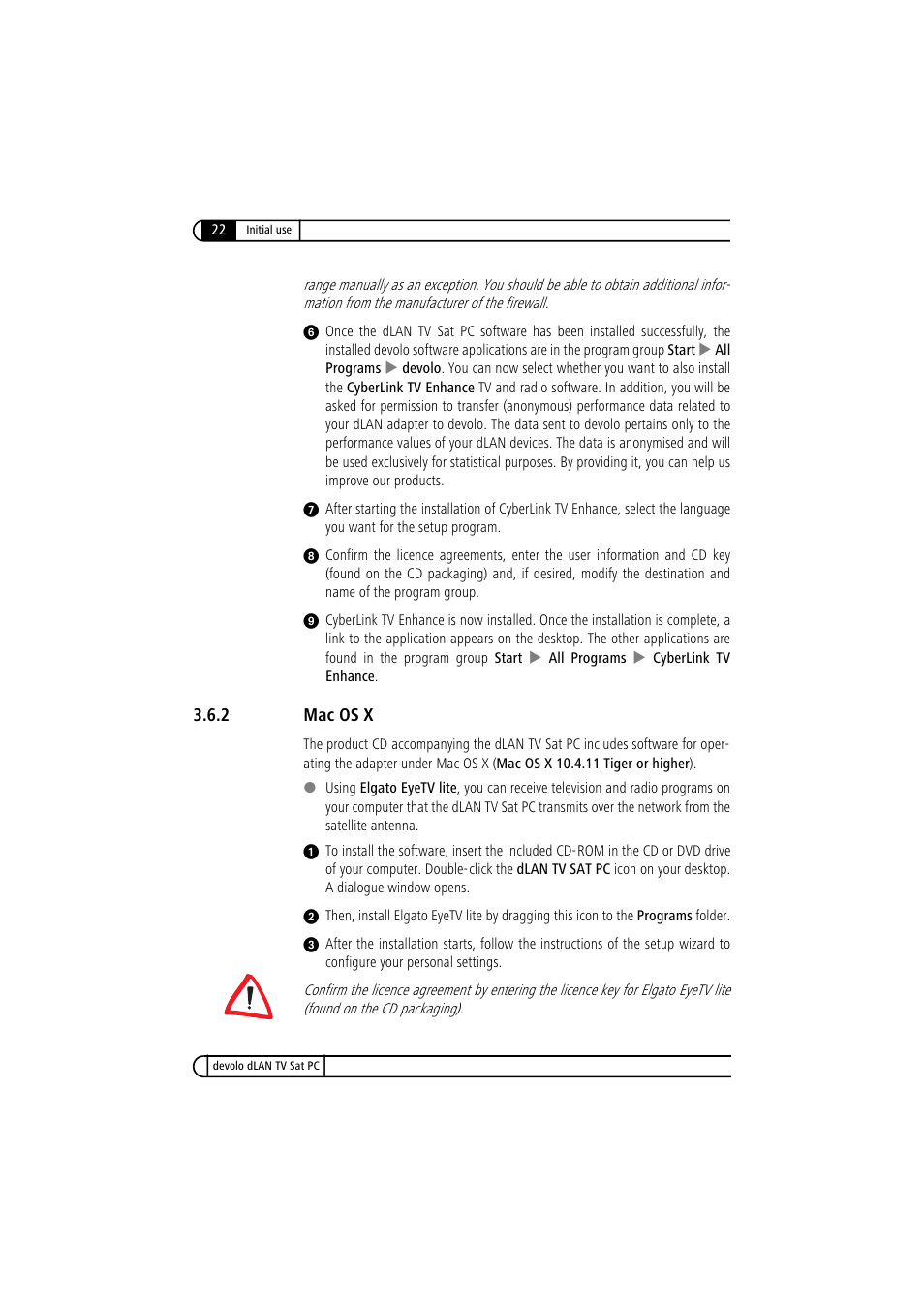 2 mac os x, Mac os x | Devolo dLAN TV Sat PC User Manual | Page 22 / 75