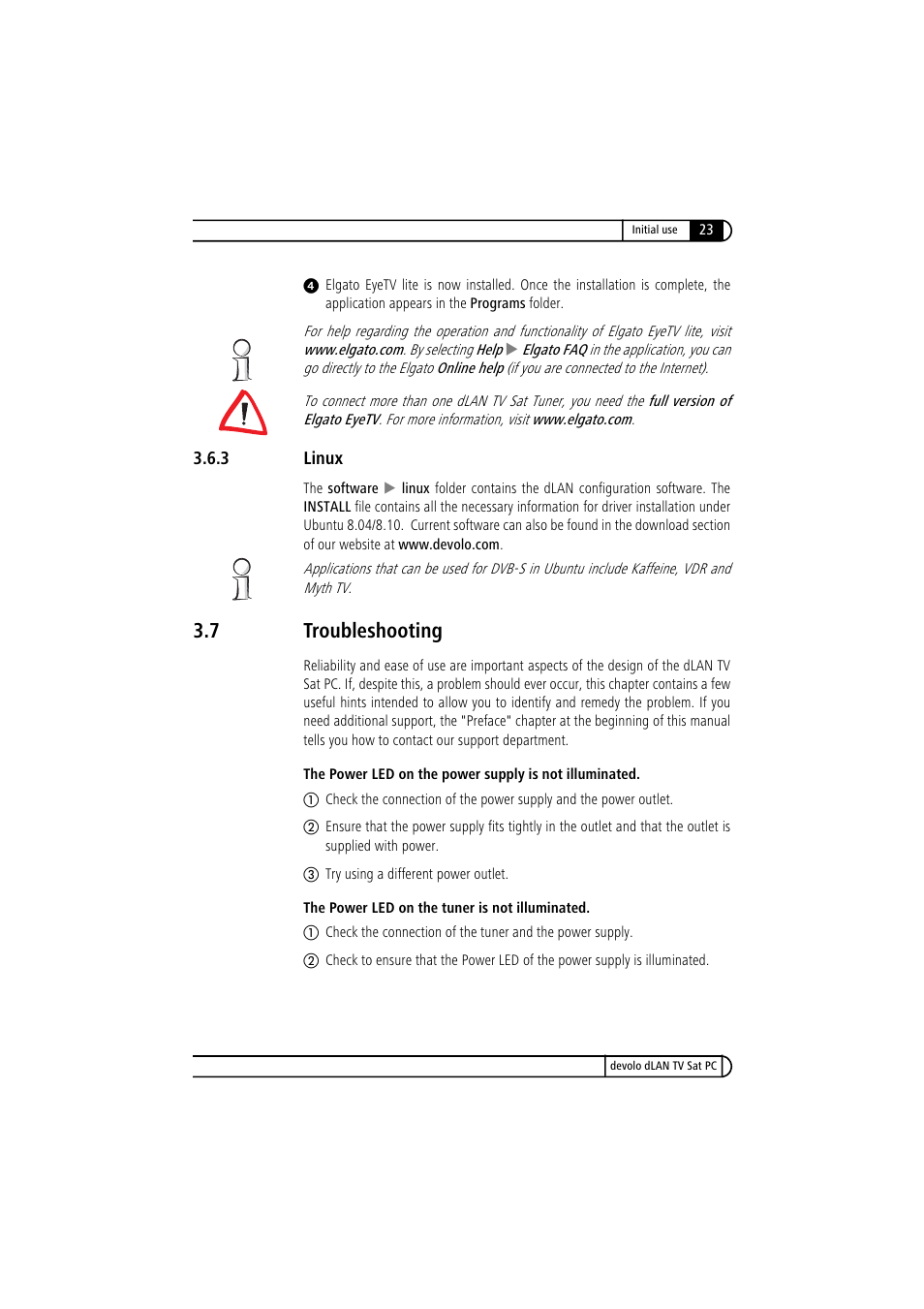 3 linux, 7 troubleshooting, Linux | Troubleshooting | Devolo dLAN TV Sat PC User Manual | Page 23 / 75