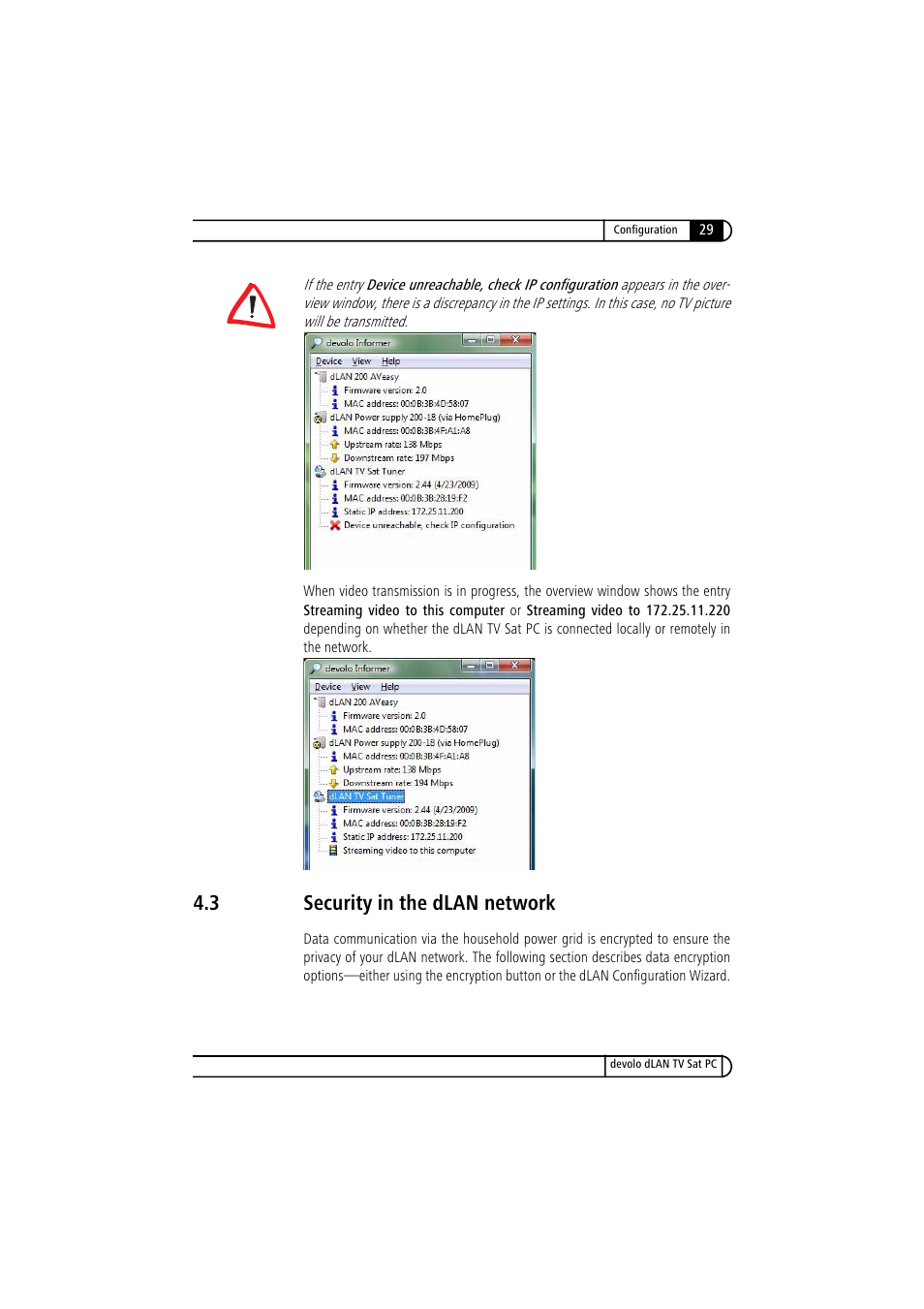 3 security in the dlan network, Security in the dlan network | Devolo dLAN TV Sat PC User Manual | Page 29 / 75