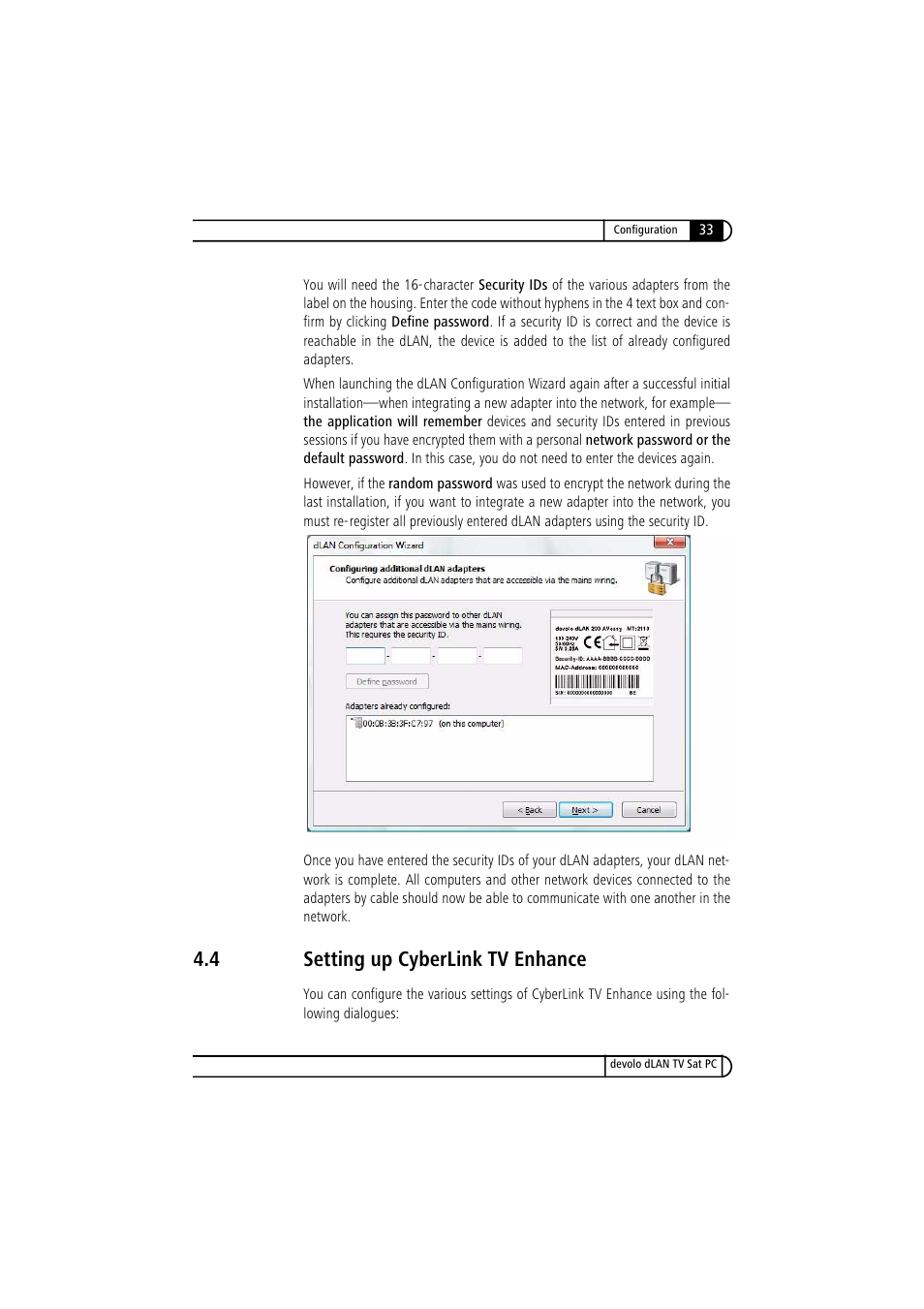 4 setting up cyberlink tv enhance, Setting up cyberlink tv enhance | Devolo dLAN TV Sat PC User Manual | Page 33 / 75