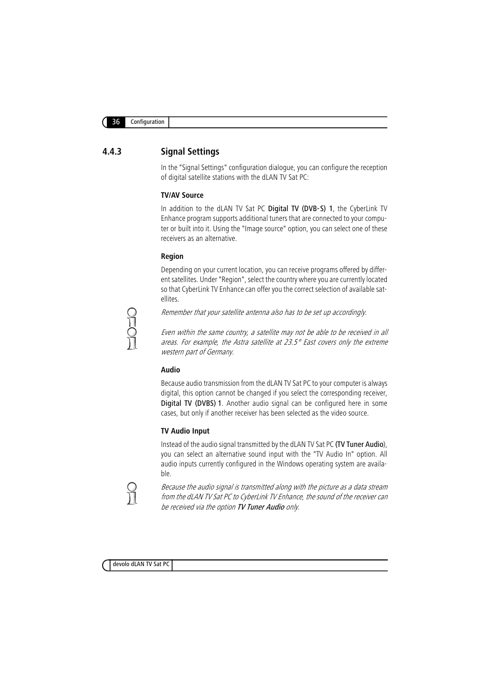 3 signal settings, Signal settings | Devolo dLAN TV Sat PC User Manual | Page 36 / 75