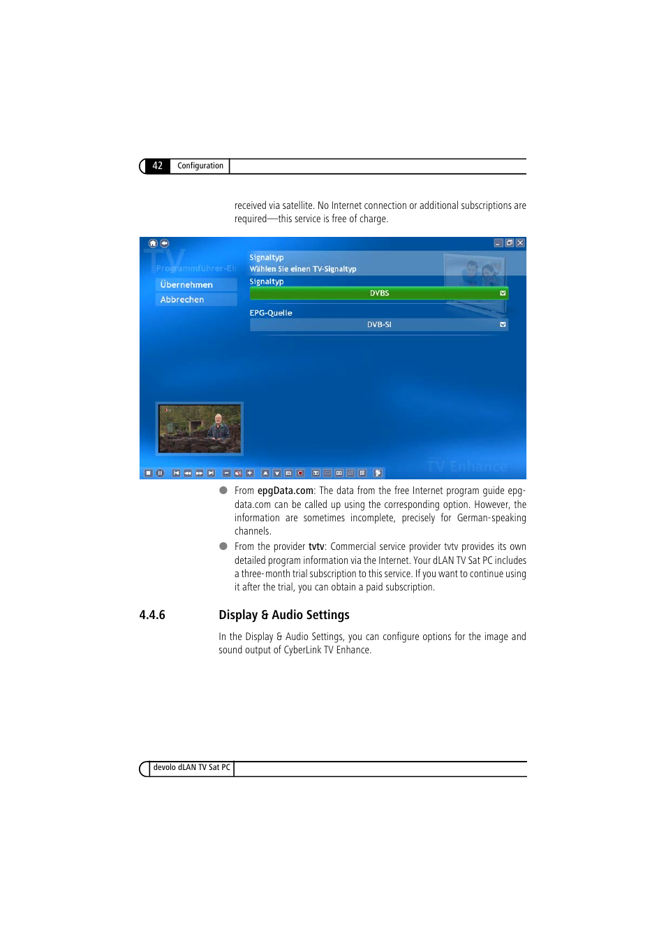 6 display & audio settings, Display & audio settings | Devolo dLAN TV Sat PC User Manual | Page 42 / 75