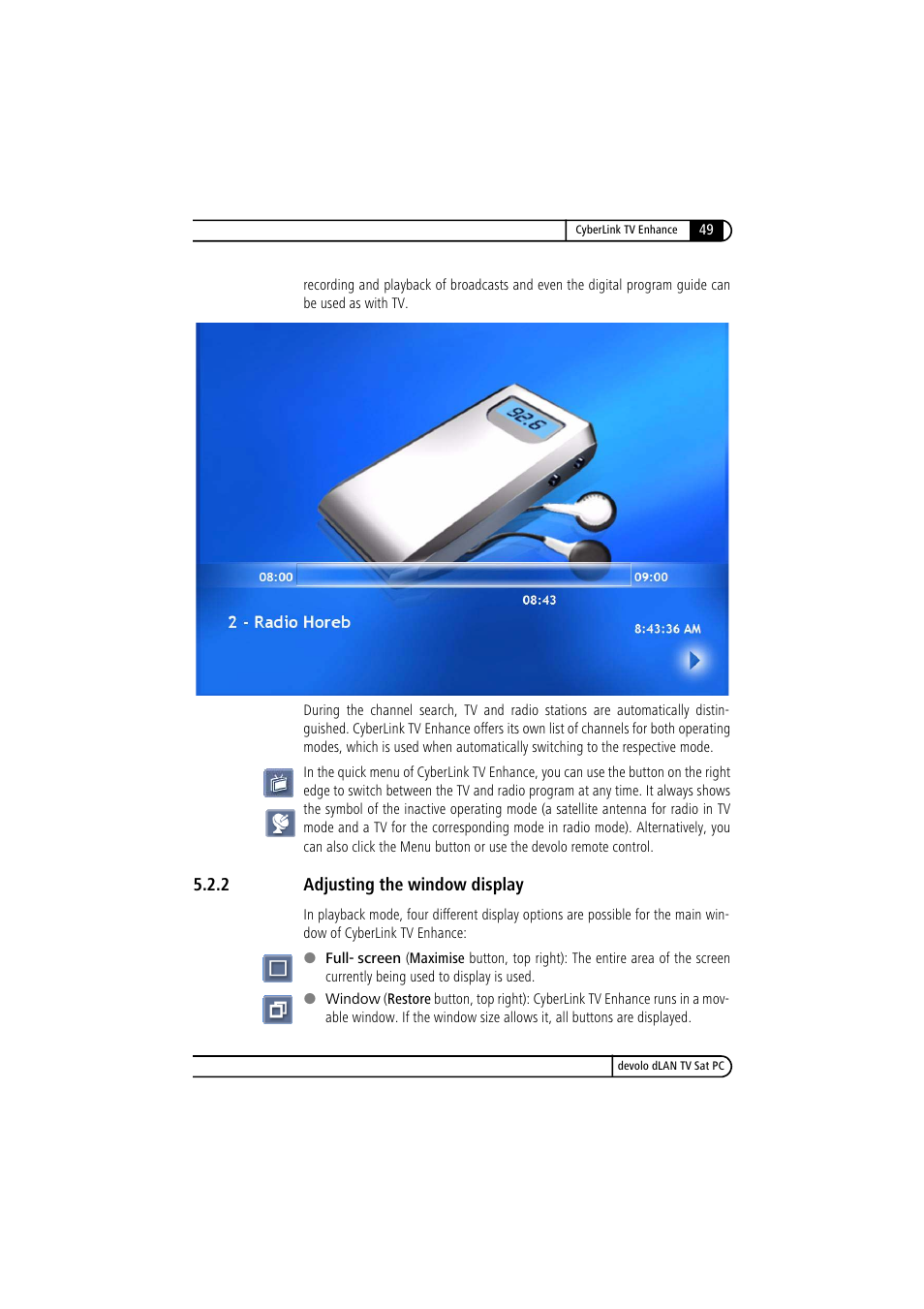 2 adjusting the window display, Adjusting the window display | Devolo dLAN TV Sat PC User Manual | Page 49 / 75