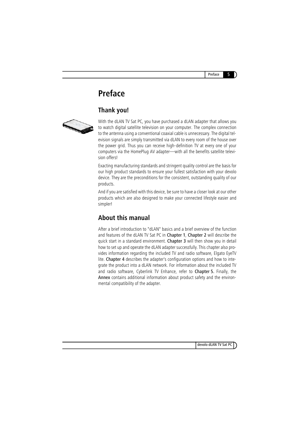 Preface, Thank you, About this manual | Thank you! about this manual | Devolo dLAN TV Sat PC User Manual | Page 5 / 75