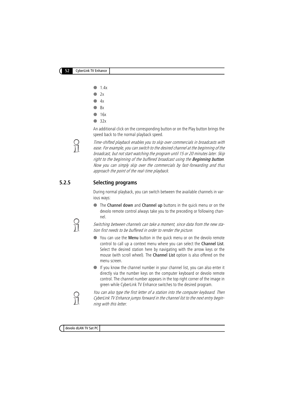 5 selecting programs, Selecting programs | Devolo dLAN TV Sat PC User Manual | Page 52 / 75