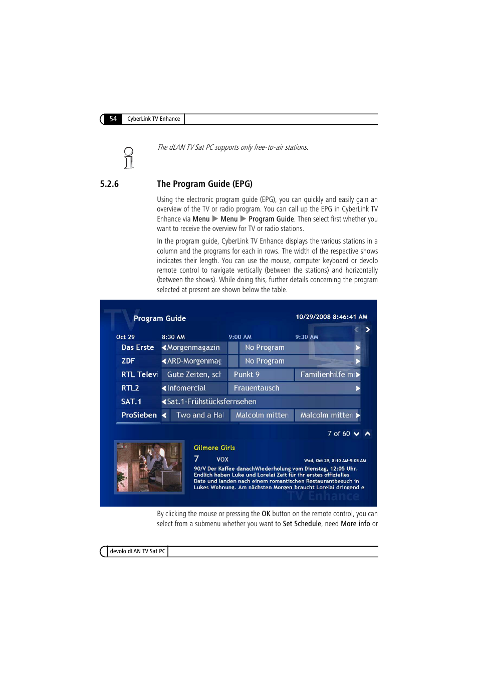 6 the program guide (epg), The program guide (epg) | Devolo dLAN TV Sat PC User Manual | Page 54 / 75