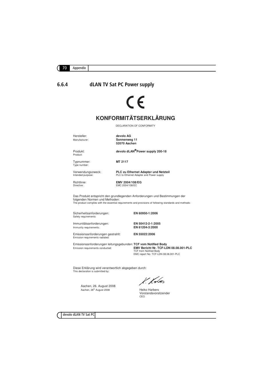 4 dlan tv sat pc power supply, Dlan tv sat pc power supply | Devolo dLAN TV Sat PC User Manual | Page 70 / 75