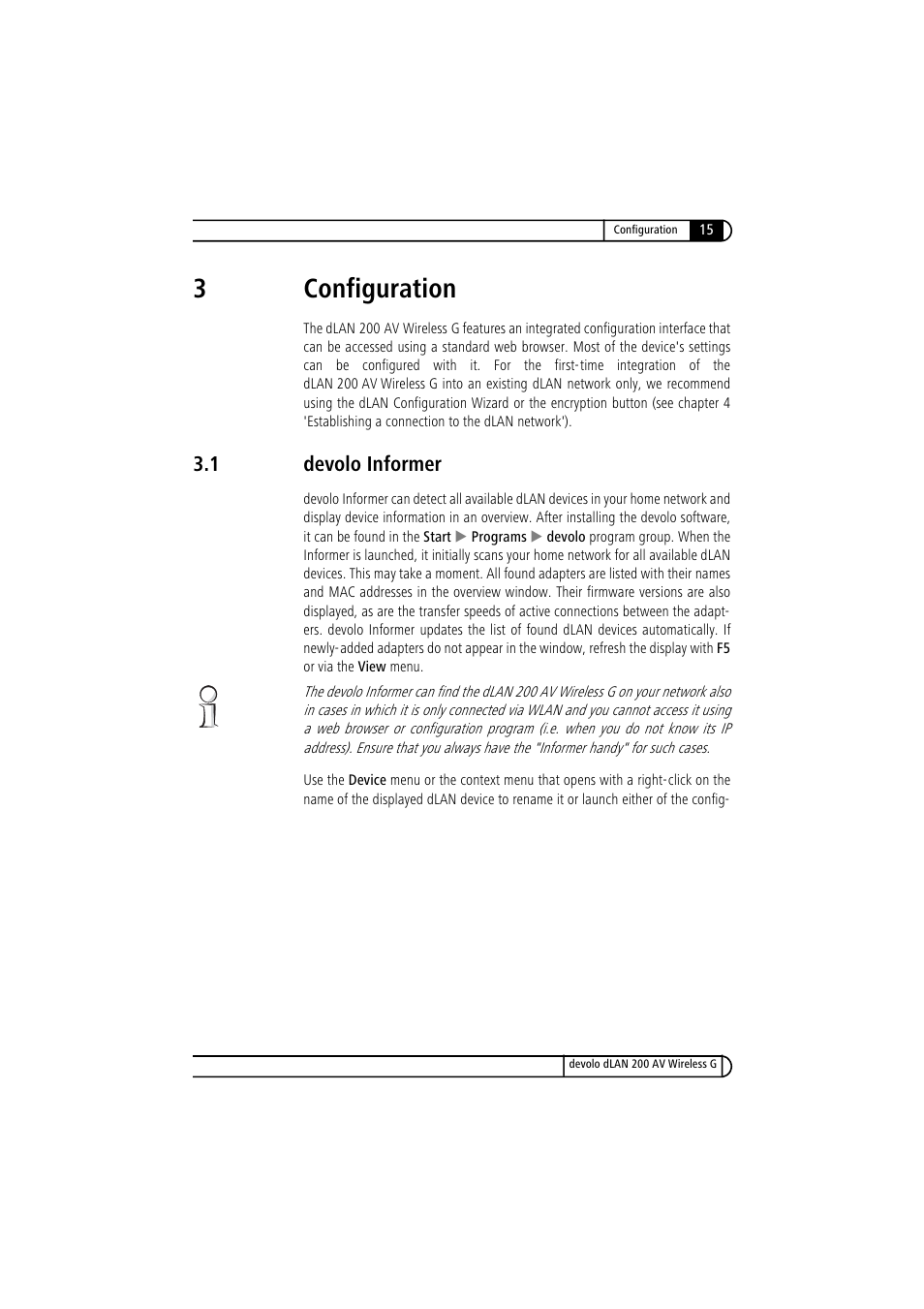 3 configuration, 1 devolo informer, Devolo informer | 3configuration | Devolo dLAN 200 AV Wireless G User Manual | Page 15 / 47