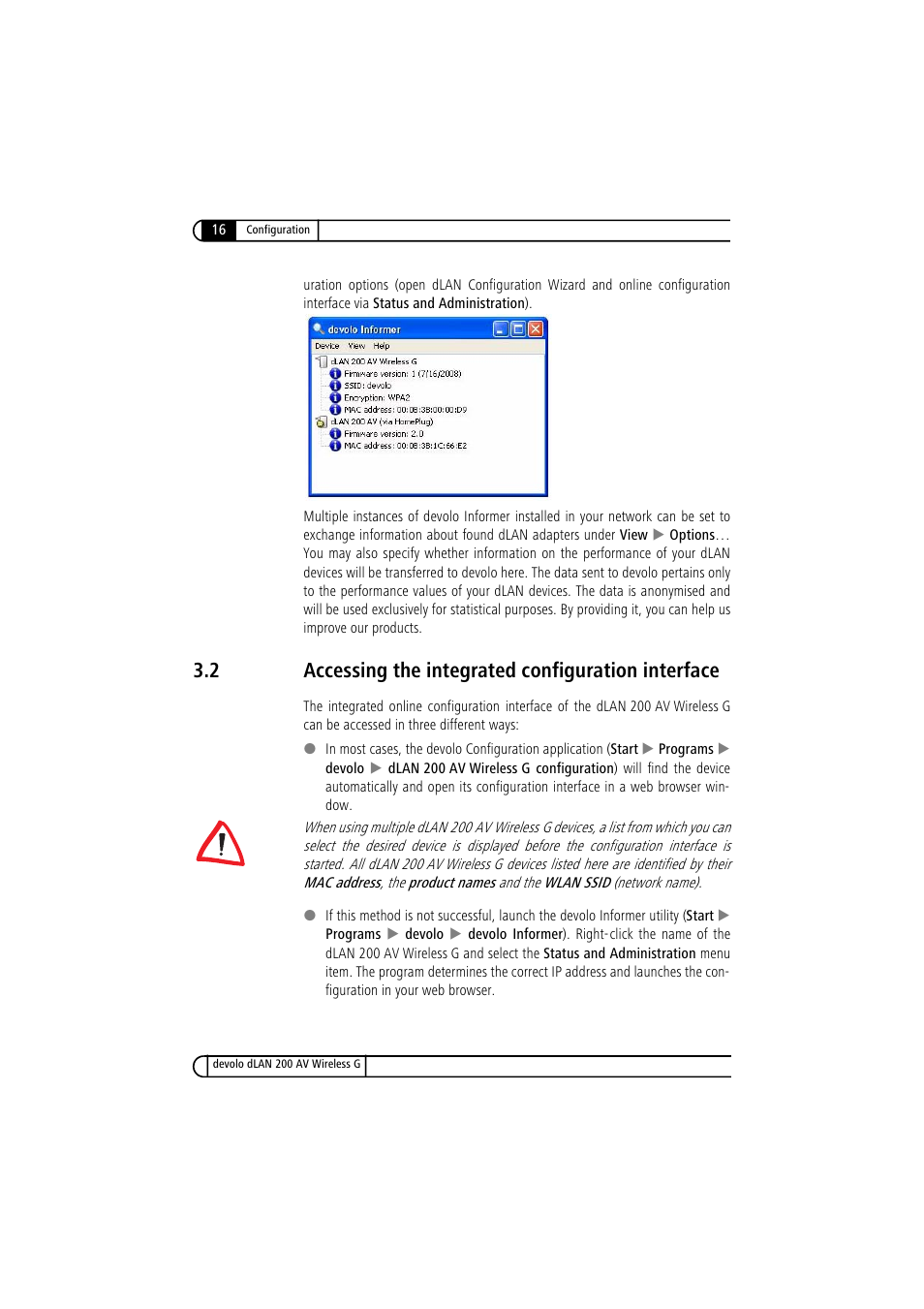 2 accessing the integrated configuration interface, Accessing the integrated configuration interface | Devolo dLAN 200 AV Wireless G User Manual | Page 16 / 47