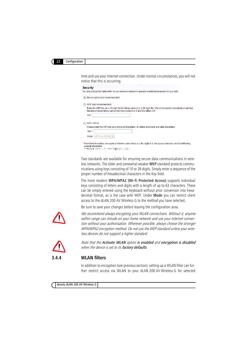 4 wlan filters, Wlan filters | Devolo dLAN 200 AV Wireless G User Manual | Page 22 / 47