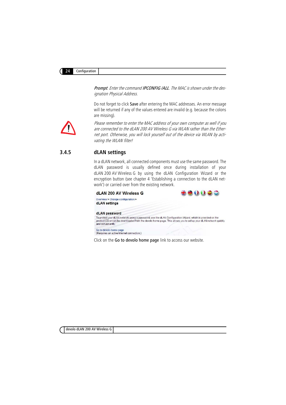 5 dlan settings, Dlan settings | Devolo dLAN 200 AV Wireless G User Manual | Page 24 / 47