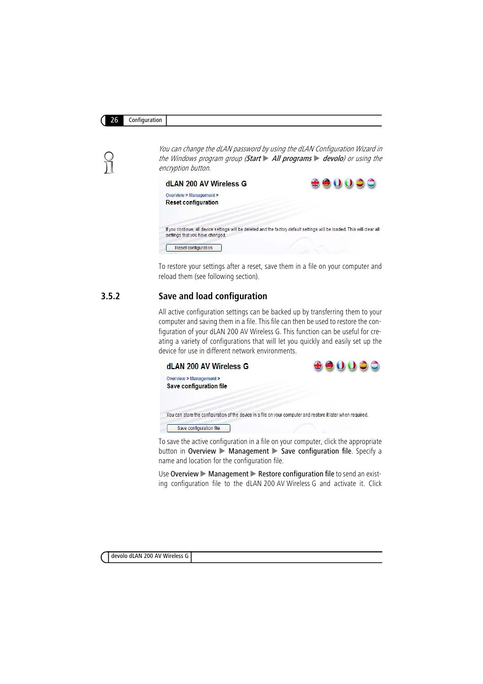 2 save and load configuration, Save and load configuration | Devolo dLAN 200 AV Wireless G User Manual | Page 26 / 47