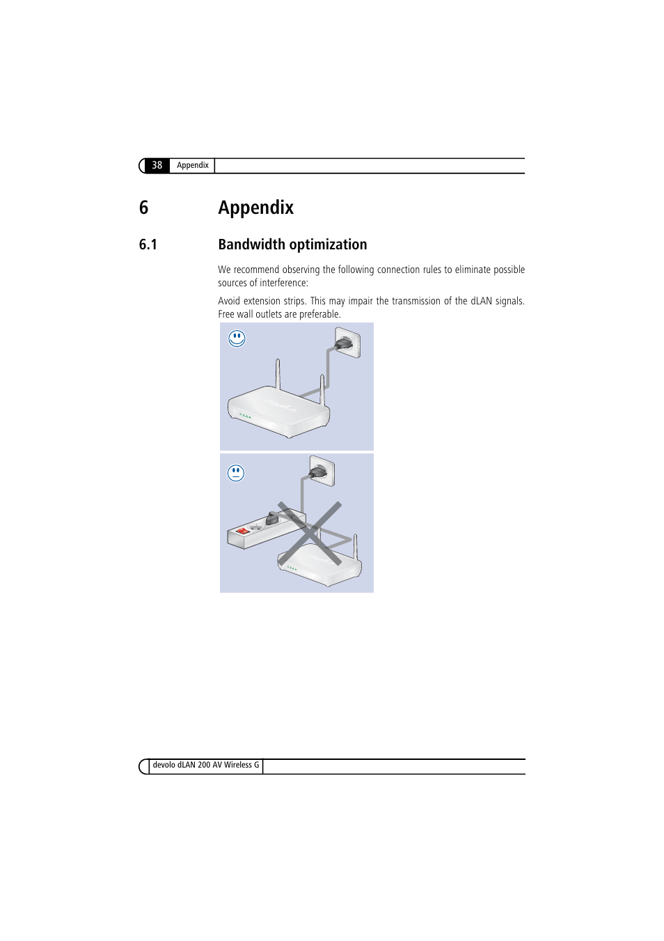 6 appendix, 1 bandwidth optimization, Bandwidth optimization | 6appendix | Devolo dLAN 200 AV Wireless G User Manual | Page 38 / 47