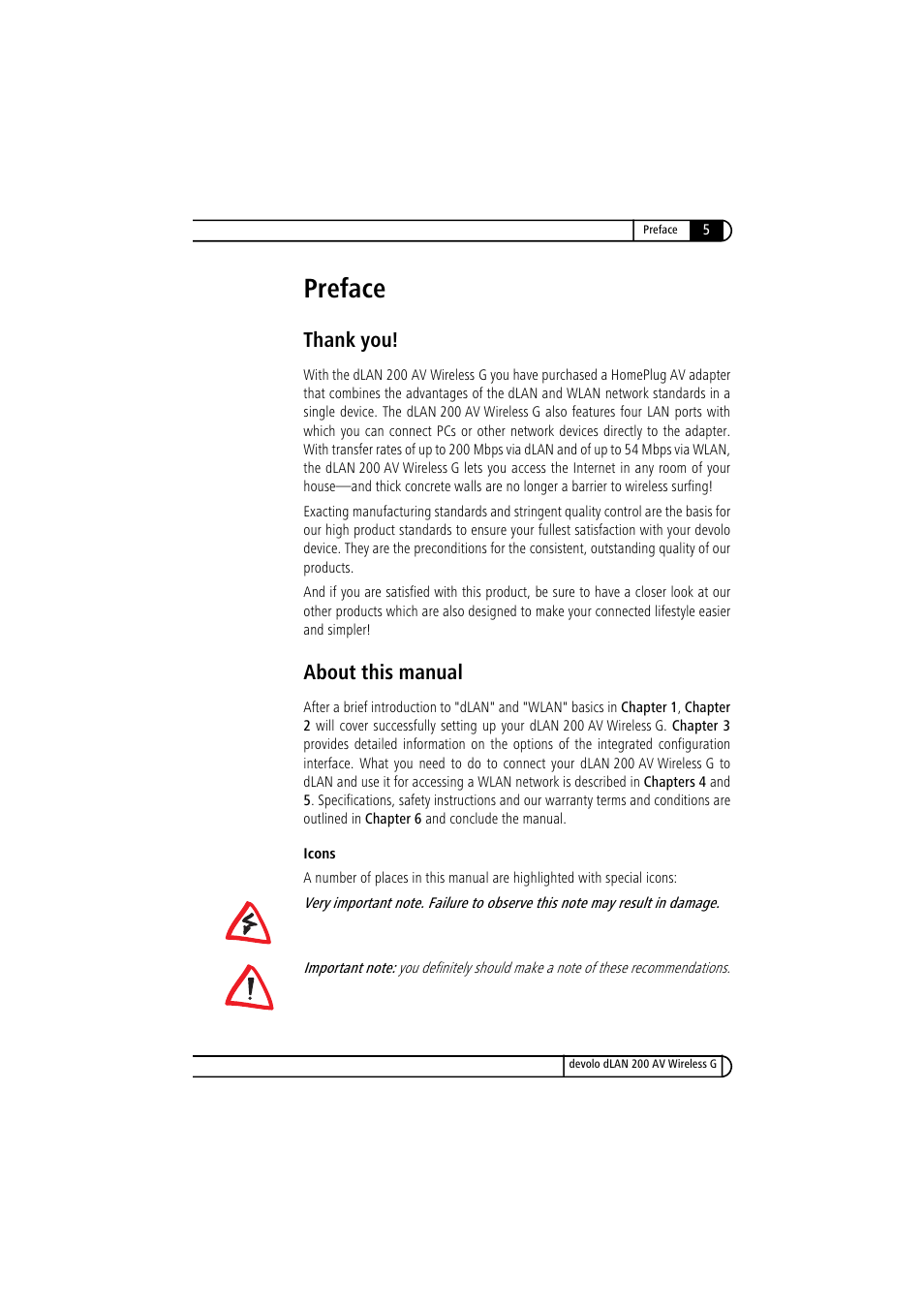 Preface, Thank you, About this manual | Thank you! about this manual | Devolo dLAN 200 AV Wireless G User Manual | Page 5 / 47
