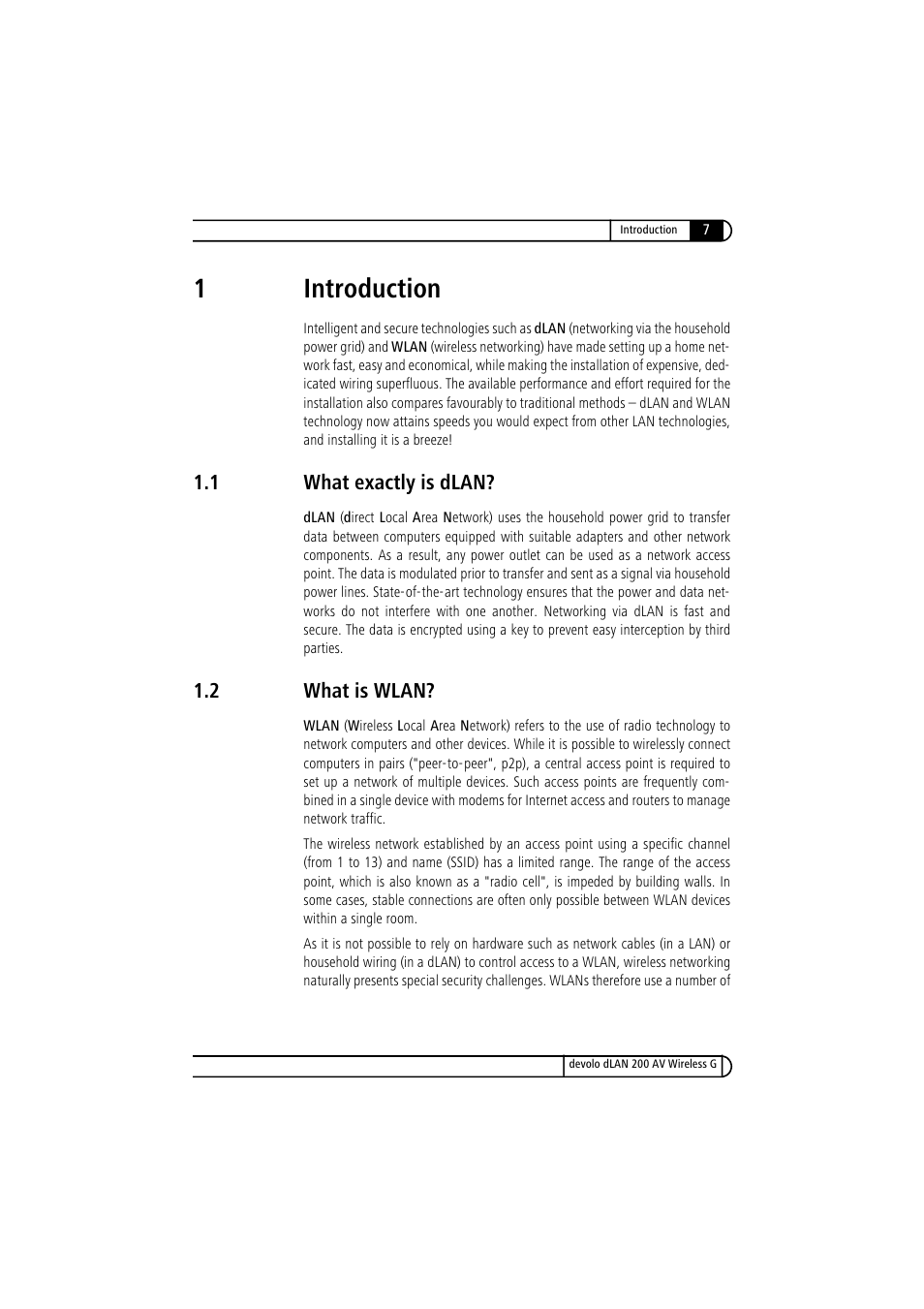 1 introduction, 1 what exactly is dlan, 2 what is wlan | What exactly is dlan, What is wlan, 1introduction | Devolo dLAN 200 AV Wireless G User Manual | Page 7 / 47