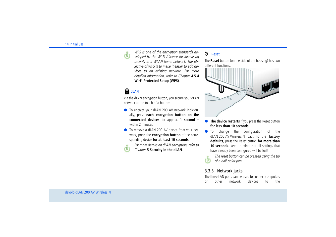 3 network jacks, Network jacks | Devolo dLAN 200 AV Wireless N User Manual | Page 15 / 57