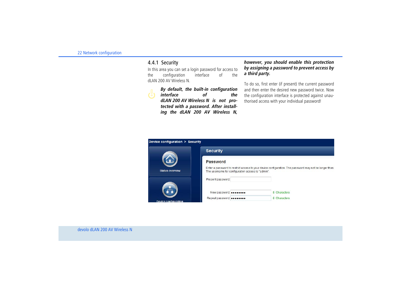 1 security, Security | Devolo dLAN 200 AV Wireless N User Manual | Page 23 / 57