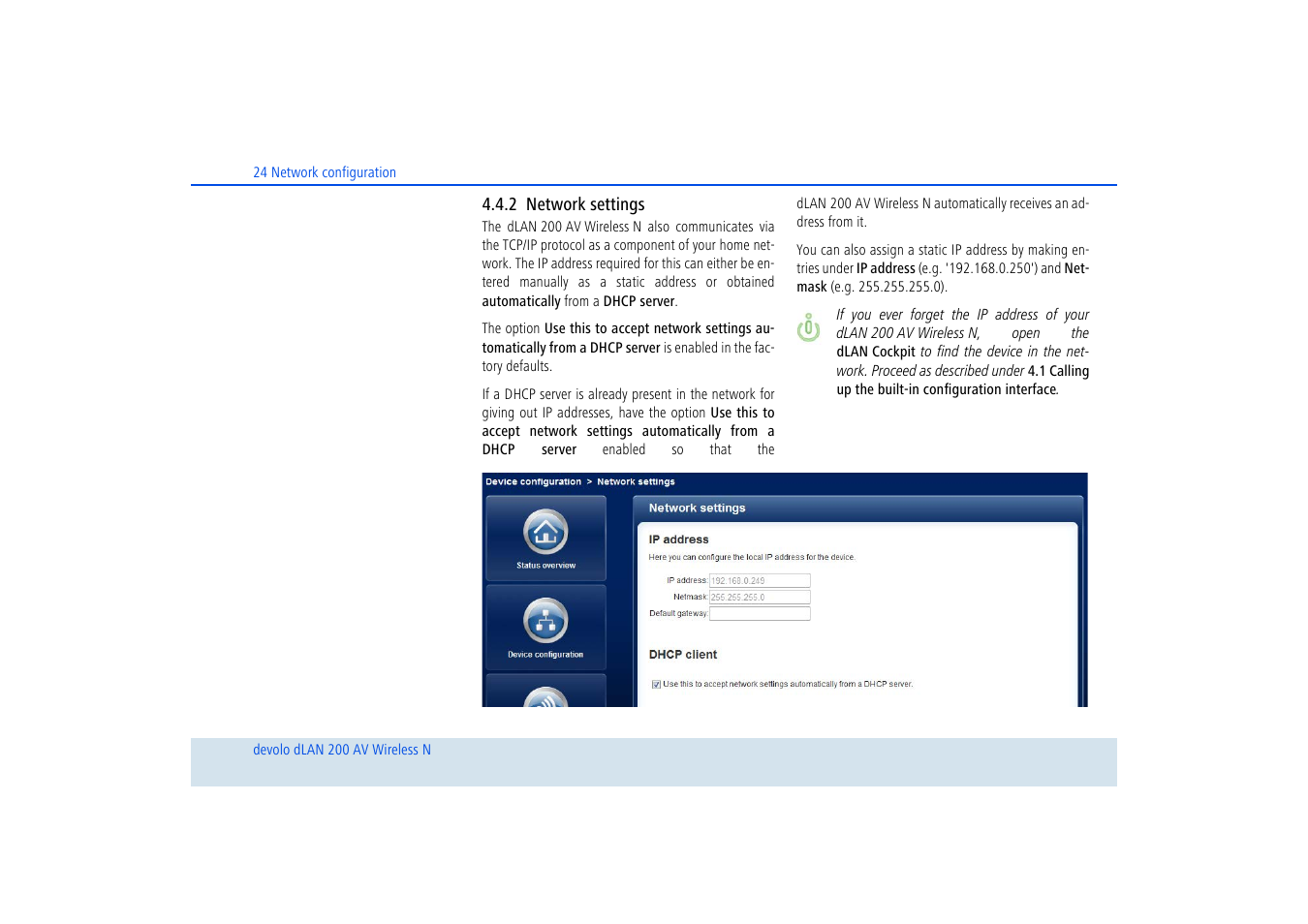 2 network settings, Network settings | Devolo dLAN 200 AV Wireless N User Manual | Page 25 / 57