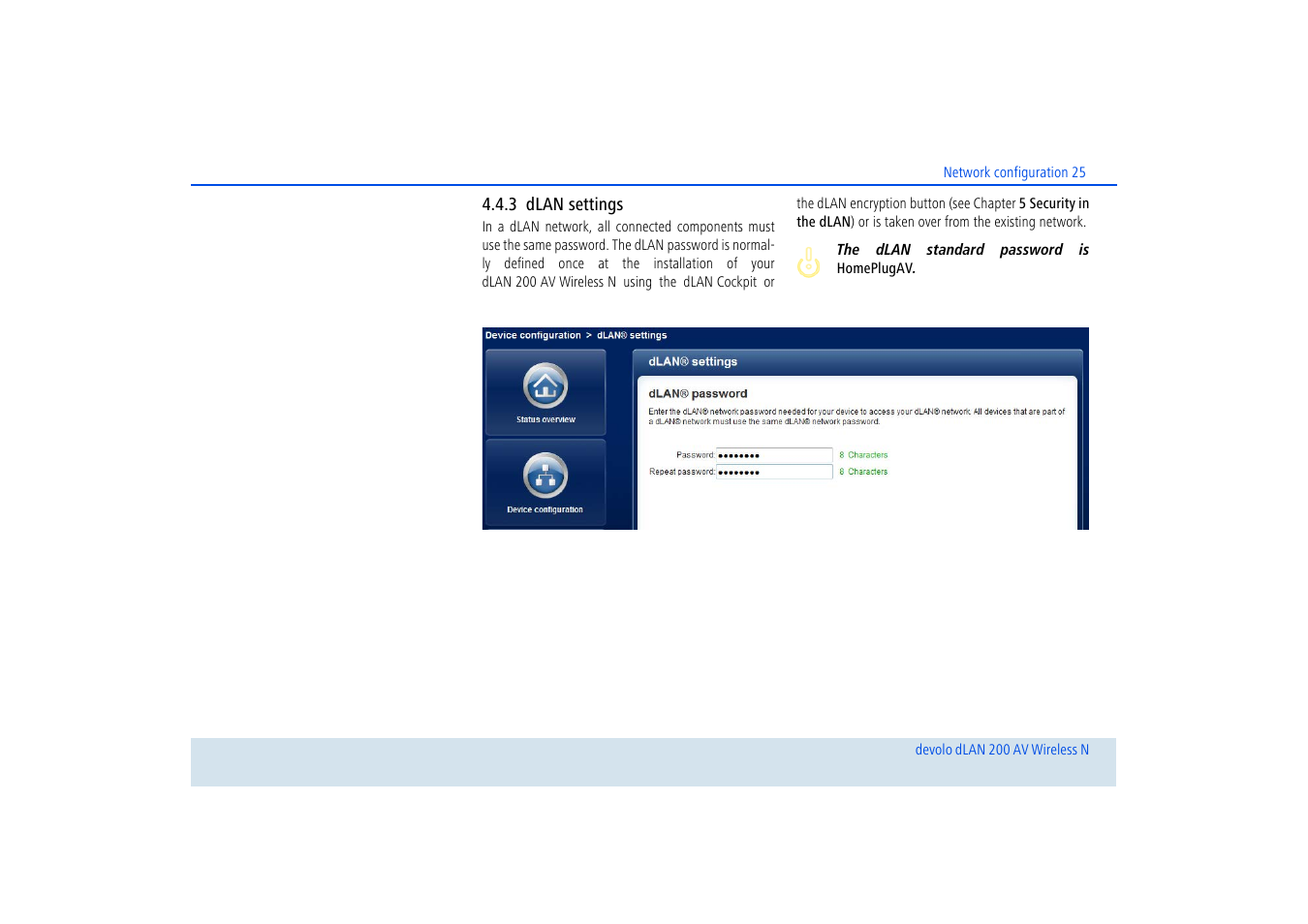 3 dlan settings, Dlan settings | Devolo dLAN 200 AV Wireless N User Manual | Page 26 / 57