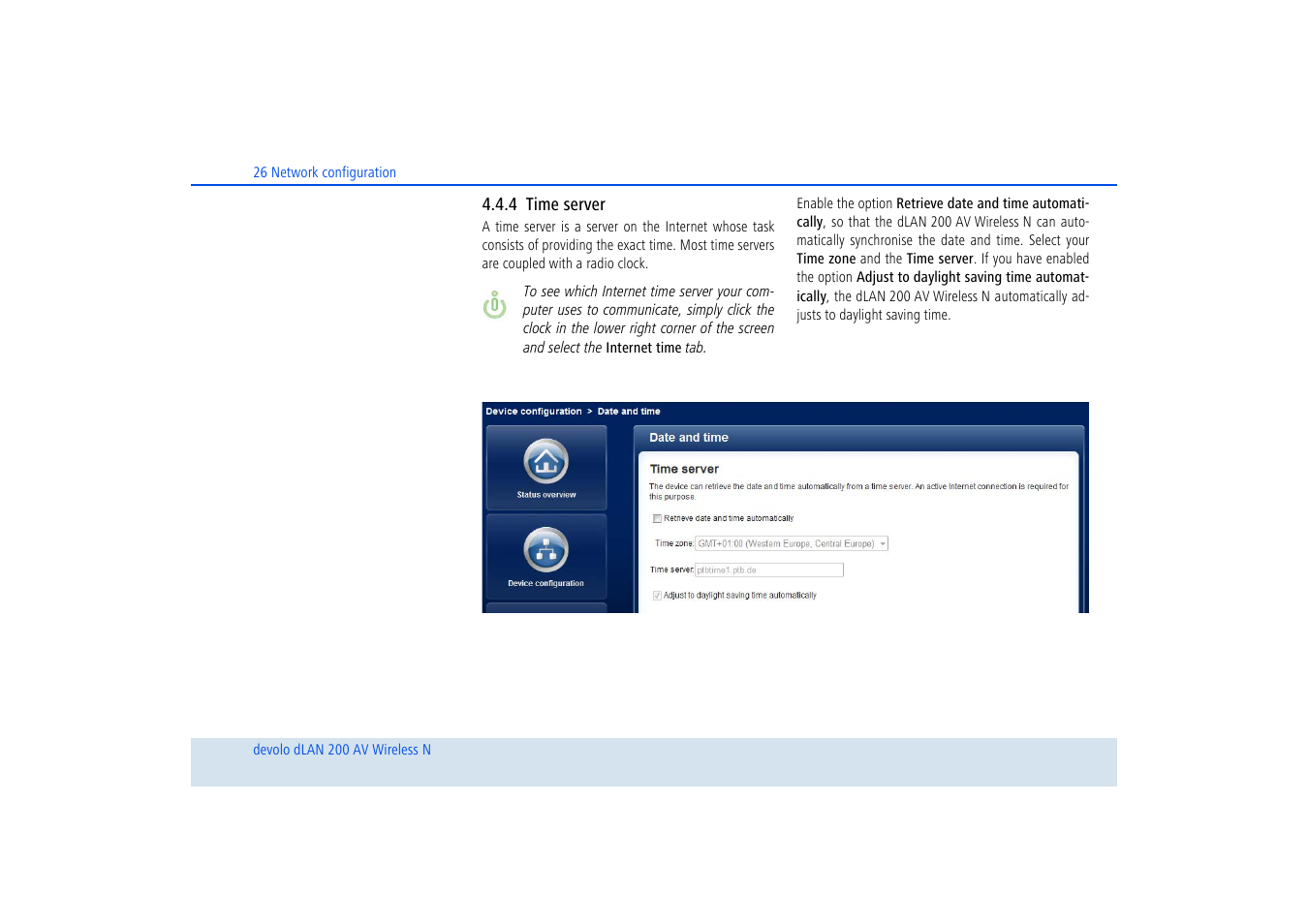 4 time server, Time server | Devolo dLAN 200 AV Wireless N User Manual | Page 27 / 57