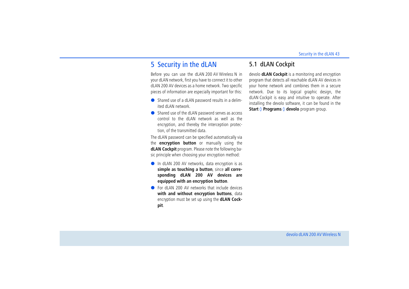 5 security in the dlan, 1 dlan cockpit, Dlan cockpit | Devolo dLAN 200 AV Wireless N User Manual | Page 44 / 57