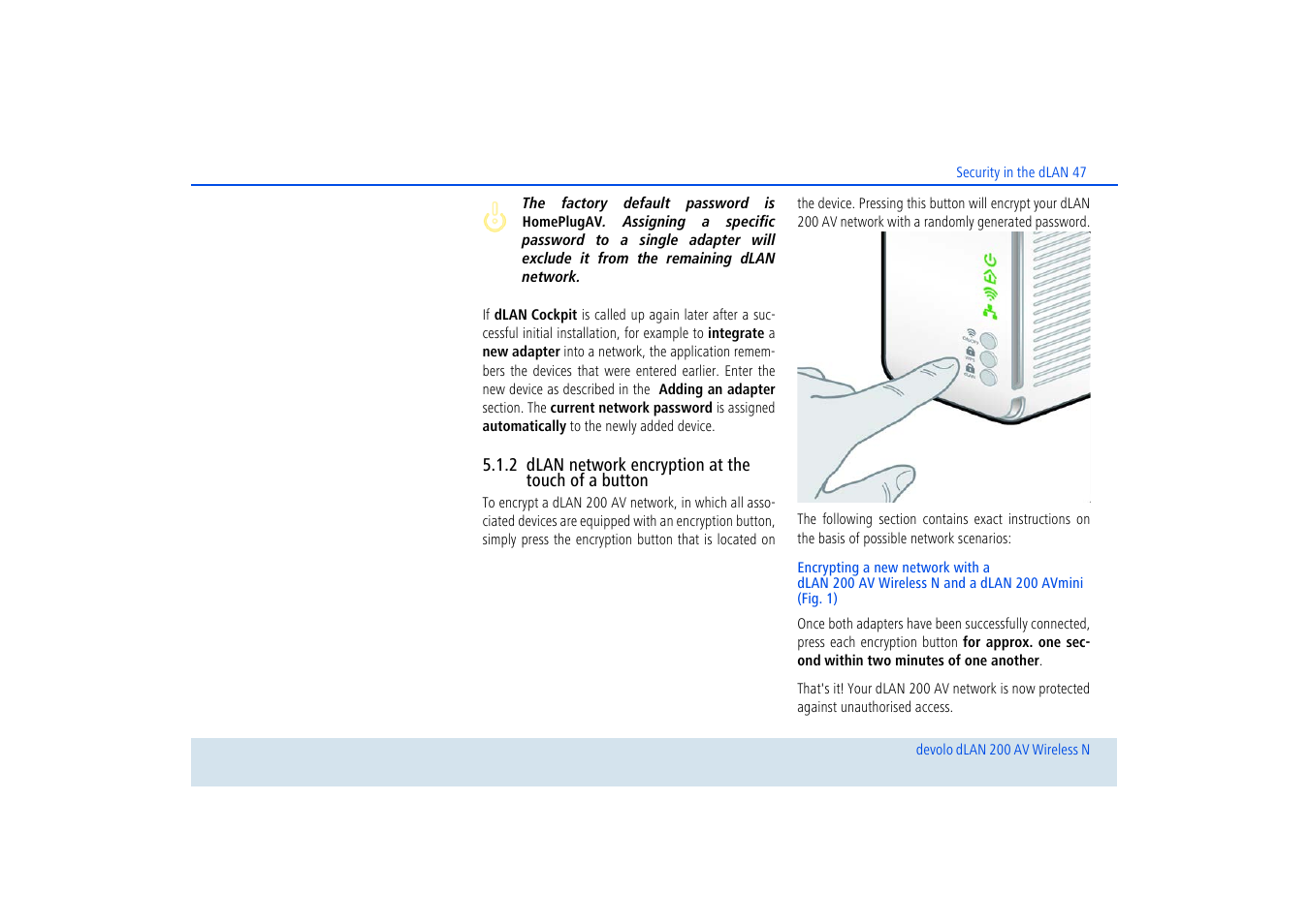 2 dlan network encryption at the touch of a button, Dlan network encryption at the touch of a button | Devolo dLAN 200 AV Wireless N User Manual | Page 48 / 57