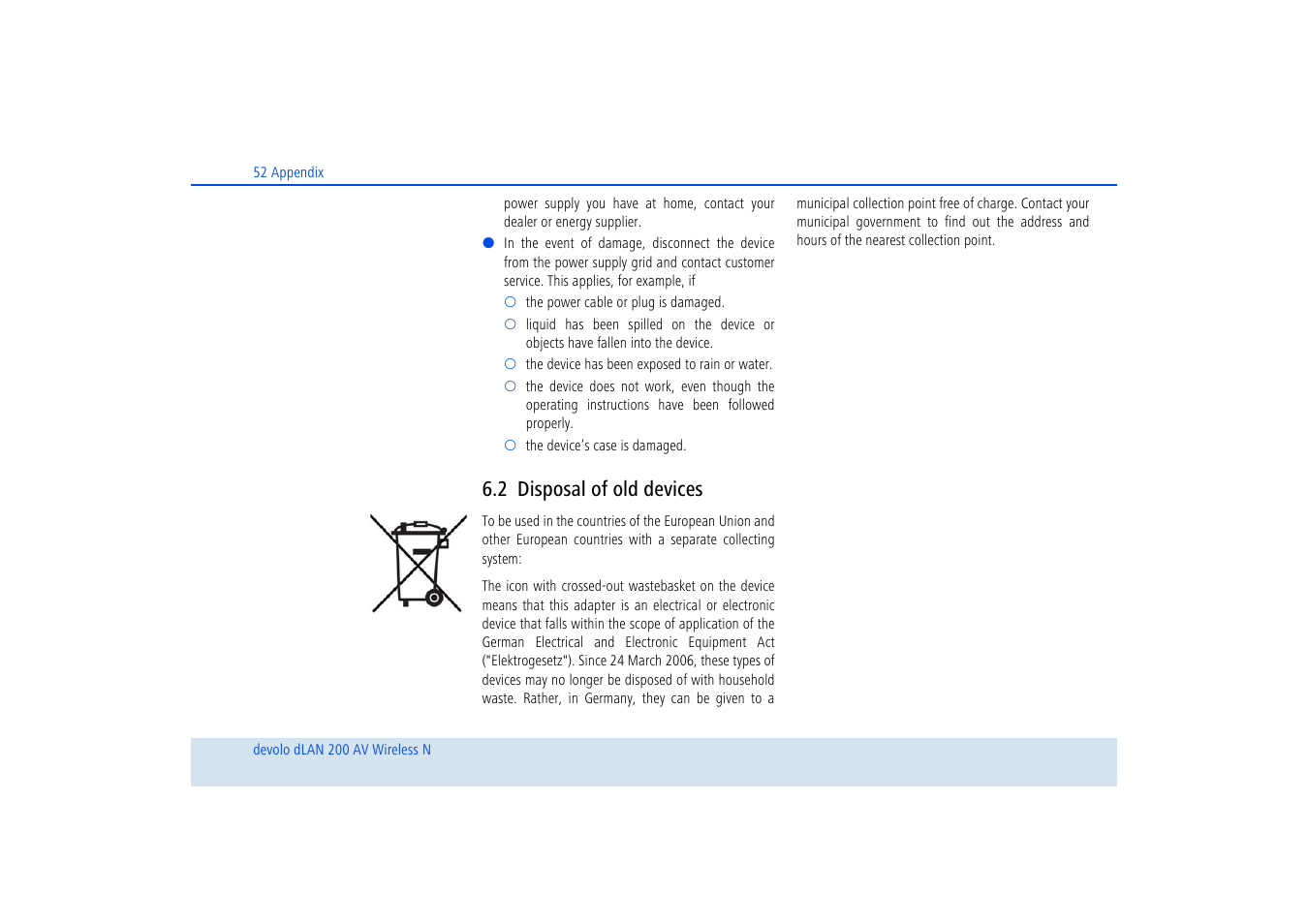 2 disposal of old devices, Disposal of old devices | Devolo dLAN 200 AV Wireless N User Manual | Page 53 / 57