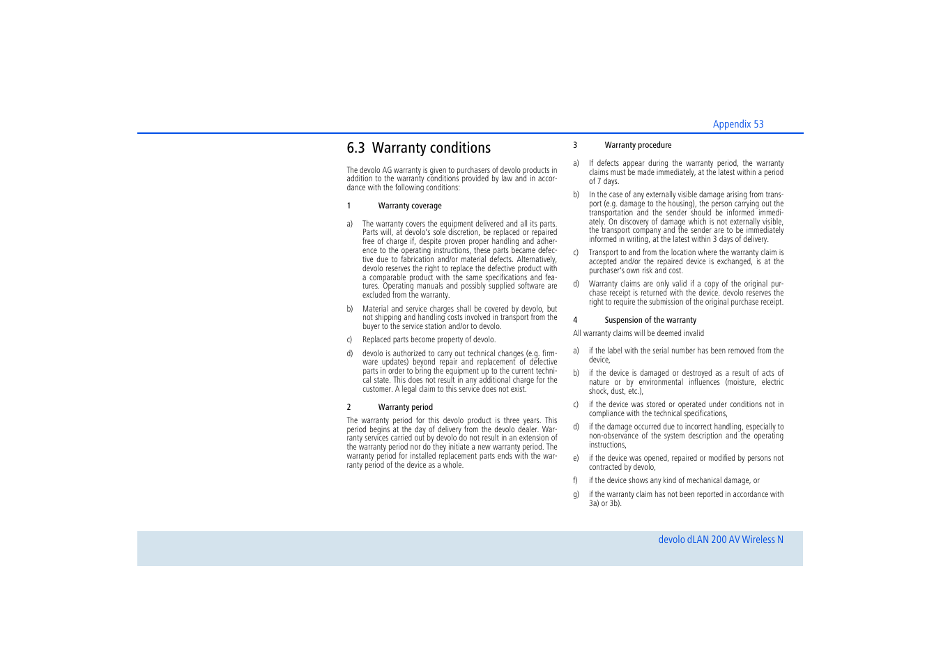 3 warranty conditions, Warranty conditions | Devolo dLAN 200 AV Wireless N User Manual | Page 54 / 57