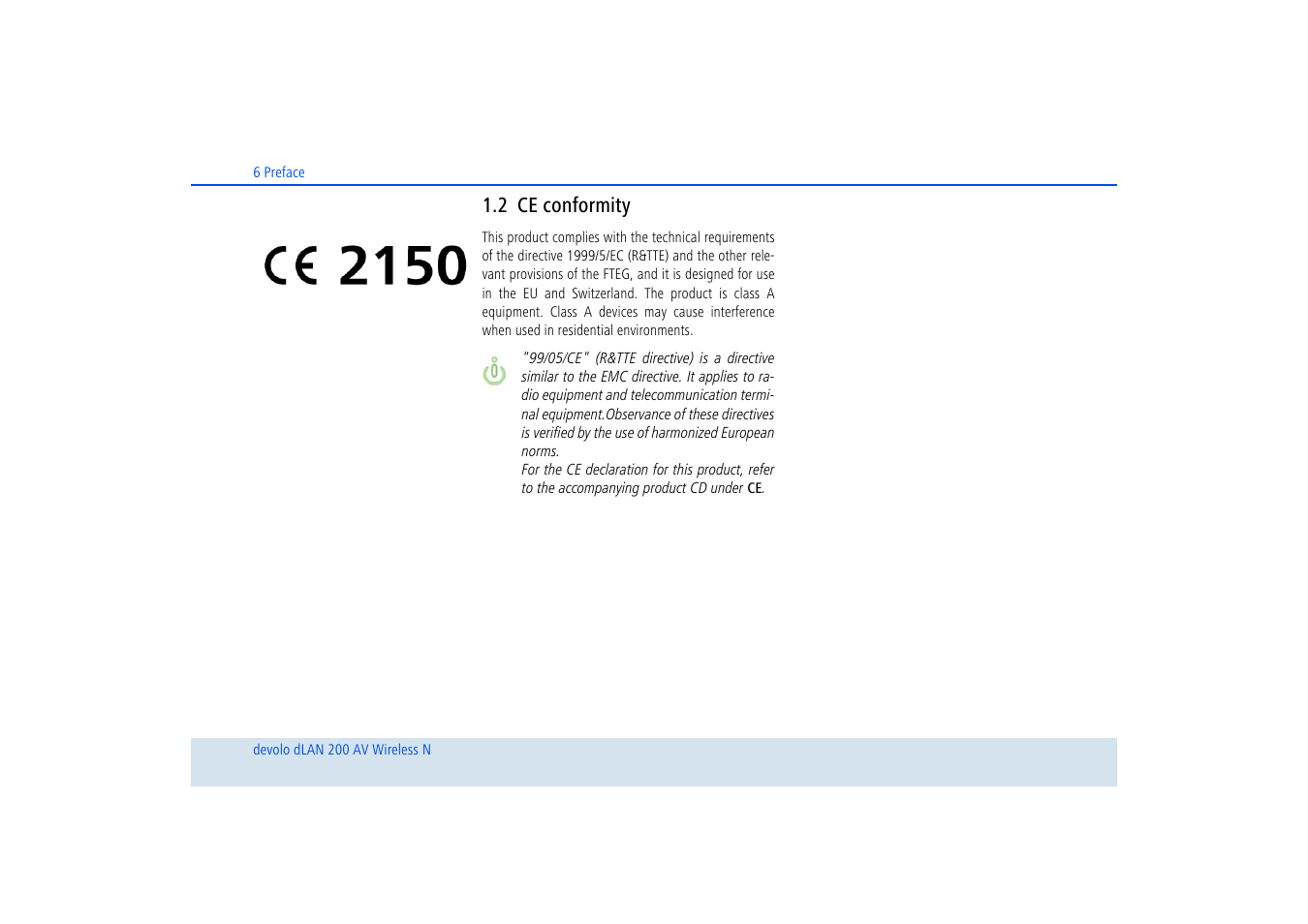 2 ce conformity, Ce conformity | Devolo dLAN 200 AV Wireless N User Manual | Page 7 / 57