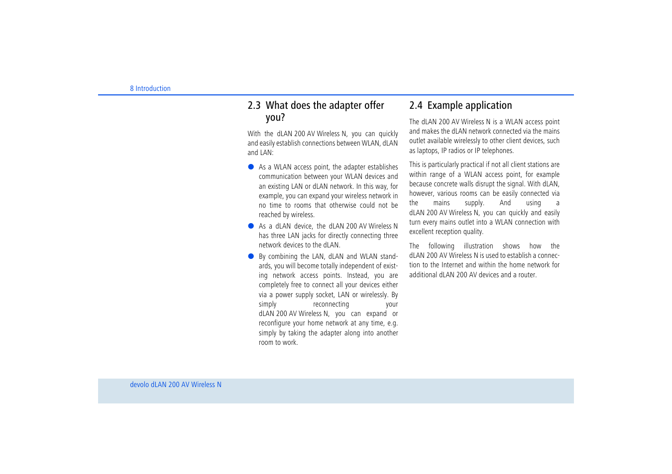 3 what does the adapter offer you, 4 example application, What does the adapter offer you | Example application | Devolo dLAN 200 AV Wireless N User Manual | Page 9 / 57