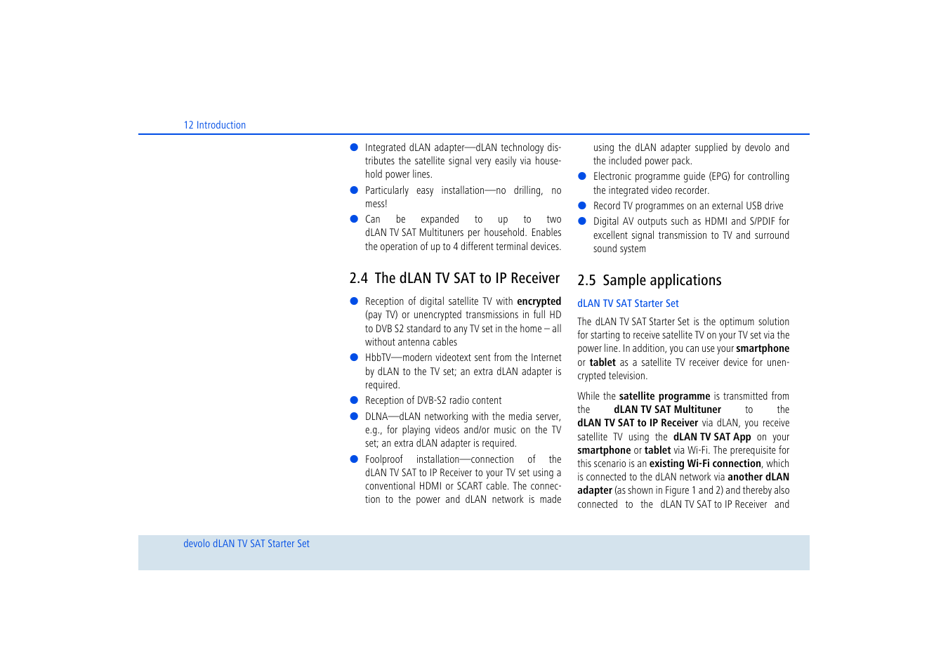 4 the dlan tv sat to ip receiver, 5 sample applications, The dlan tv sat to ip receiver | Sample applications | Devolo dLAN TV SAT Starter Set User Manual | Page 13 / 85