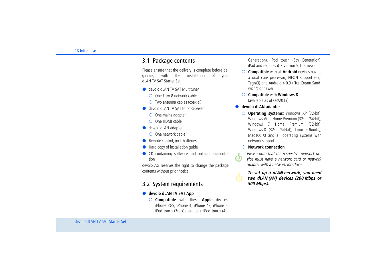 1 package contents, 2 system requirements, Package contents | System requirements | Devolo dLAN TV SAT Starter Set User Manual | Page 17 / 85