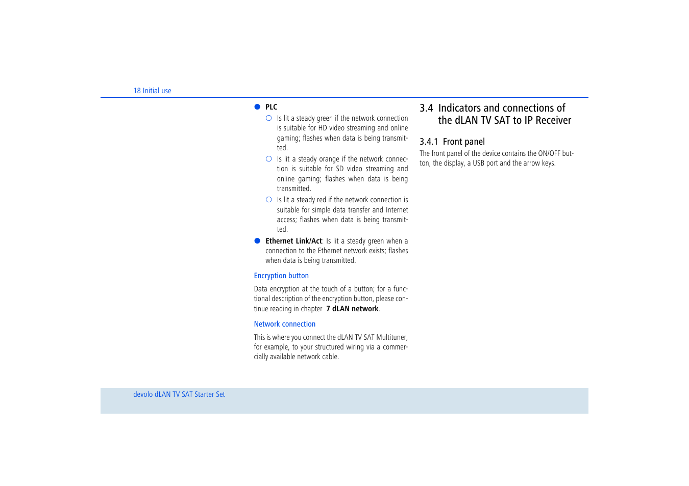 1 front panel, Front panel | Devolo dLAN TV SAT Starter Set User Manual | Page 19 / 85