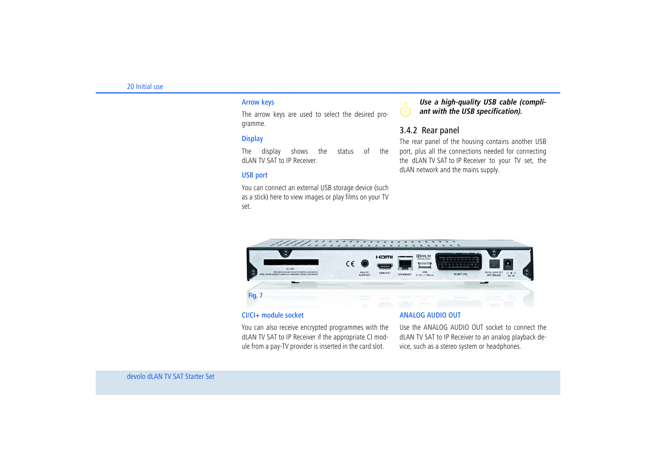 2 rear panel, Rear panel | Devolo dLAN TV SAT Starter Set User Manual | Page 21 / 85