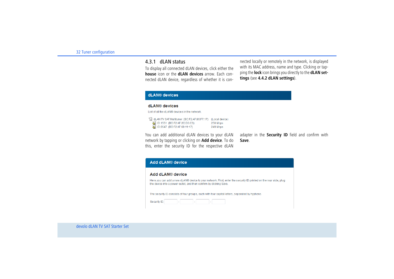 1 dlan status, Dlan status | Devolo dLAN TV SAT Starter Set User Manual | Page 33 / 85