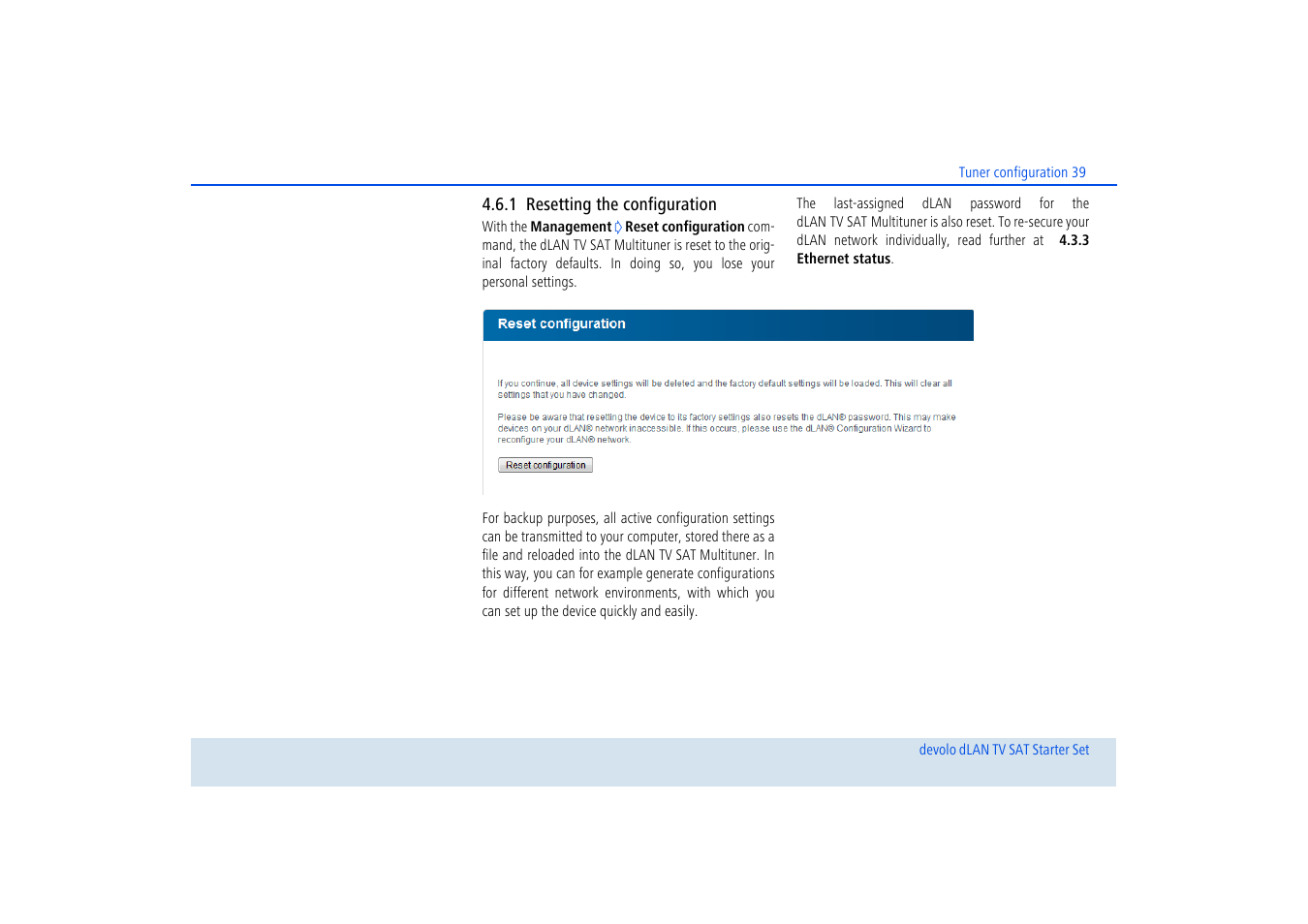 1 resetting the configuration, Resetting the configuration | Devolo dLAN TV SAT Starter Set User Manual | Page 40 / 85