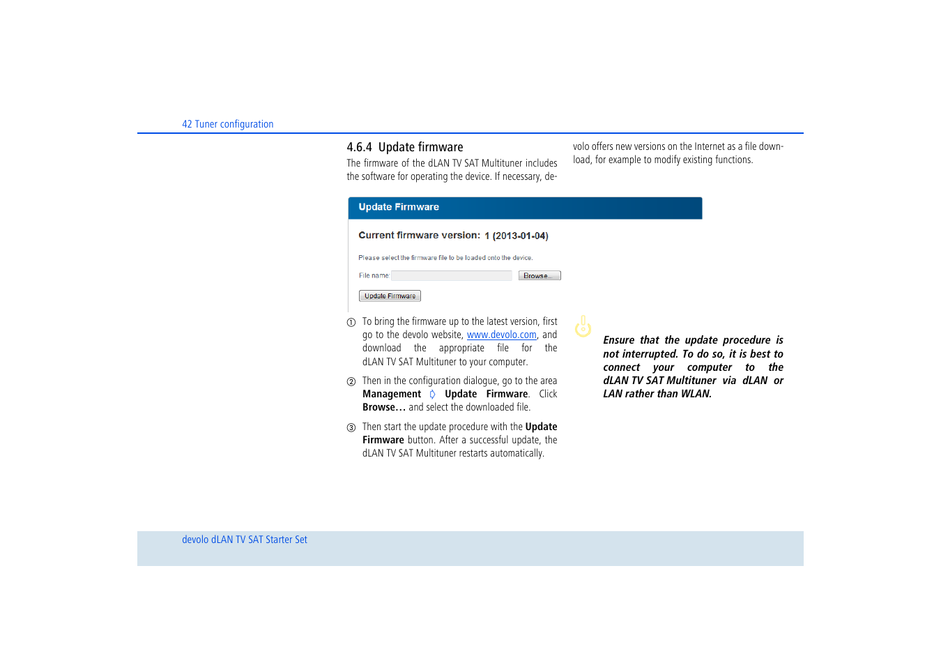 4 update firmware, Update firmware | Devolo dLAN TV SAT Starter Set User Manual | Page 43 / 85