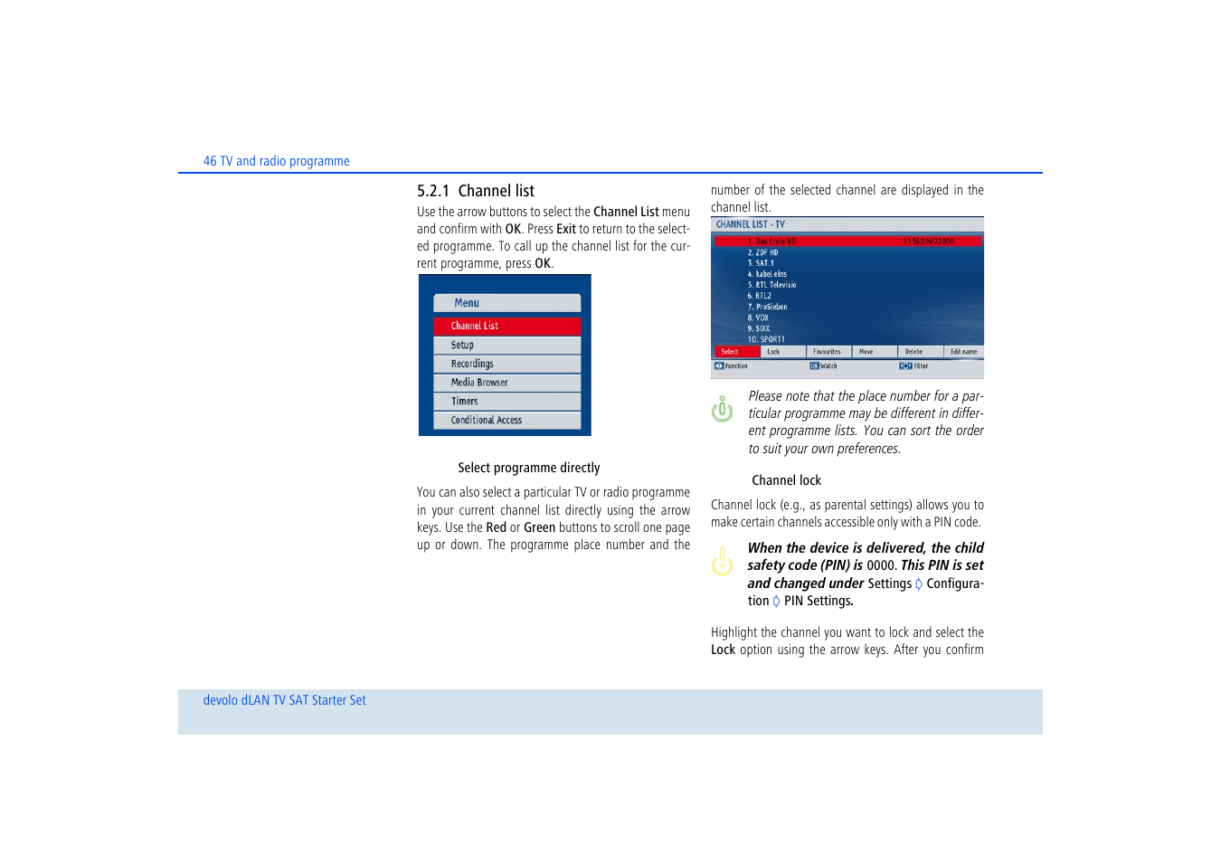 1 channel list, Channel list | Devolo dLAN TV SAT Starter Set User Manual | Page 47 / 85