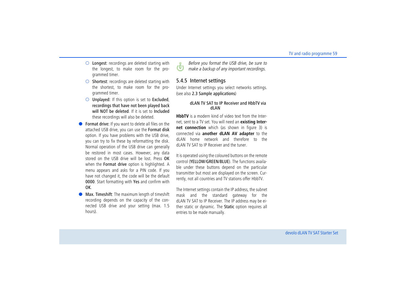5 internet settings, Internet settings | Devolo dLAN TV SAT Starter Set User Manual | Page 60 / 85